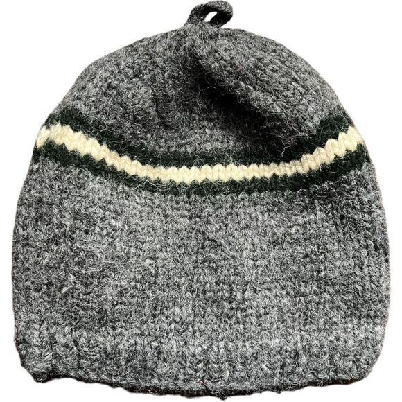 J. Crew Men’s Vintage Wool Gray Stripe Winter Beanie Hat. OS. One Size. - Picture 1 of 7